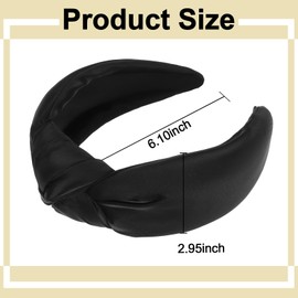 Ondder Black Satin Headband Top Knot Headbands for Women Non Slip Fashion Wide Cloth Knotted Headbands for Women Head Bands for Women’s Hair