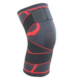 YIKANGHENG Adjustable Knee Brace, Black and Red High Elastic Polyester Fiber Banding Increases Pressure for Men and Women (XX-Large)