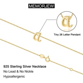 Memorjew 925 Sterling Silver Initial Necklace, Dainty Letter M Gold Cursive Initial Necklace for Women, Valentines Mother’s Day Gifts Jewelry Hypoallergenic Necklace for Women