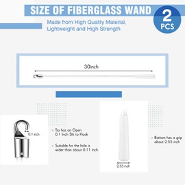 Bokon 2 Pieces White Fiberglass Blind Wand Vertical Blinds Replacement Parts Blinds Stick Replacement with Hook and Handle Curtain Stick Blind Tilt Wand for Window Opener Accessory (30 Inch)