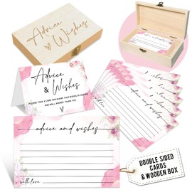 LeFohLon Advice and Wishes Cards with Box - 50 Pcs Watercolor Floral Advice Cards for Wedding, Bridal Shower, Baby Shower, Well Wishes Box for Graduation, Christmas, Birthday Party Decorations -A01