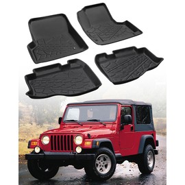 for Jeep Wrangler TJ/LJ Floor Mats 1997-2006 All Weather Protector Heavy Duty TPE Rubber Waterproof Anti-Slip Car Liners for 1998 1999 2000 2001 2002 2003 2004 2005 Jeep Wrangler TJ/LJ Accessories