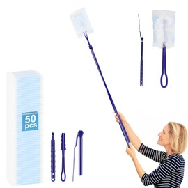 LNSYSNS Pack of 50 dust catchers, easy to replace, duster, equipped with 1 telescopic handle and 1 folding handle, handy dust magnetic duster, effectively cleans dust and hair