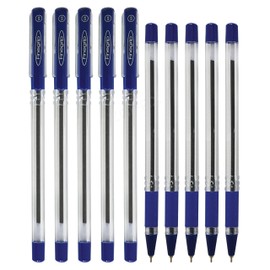 CELL BALLPOINT Pens, BLUE, 0.5mm Fine Point, Pack of 10, FineGripX Ball Pens, Smooth Fine Writing, Rubber Grip, FINEBLU10, Value Pack, ZOFAX Black Ball Pen