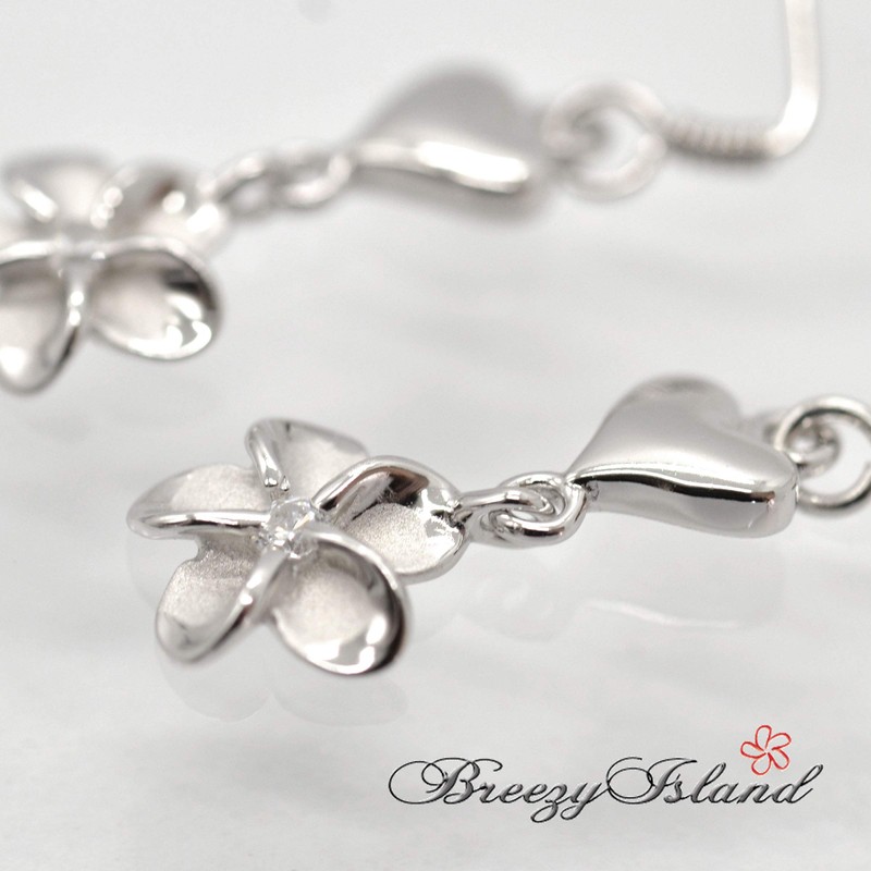 BreezyIsland Hawaiian Jewelry Hook Earrings Heart 925 Silver, Silver