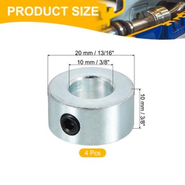PATIKIL Bore 10 mm Shaft Collar 20 mm OD 10 mm Thickness, 8 Pack Carbon Steel Landing Gear Stopper Wheel Collar with M5 Set Screw & Wrench for Machine Tool Industry, Silver