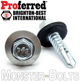 (50) #14 x 3/4" Indent HWH with Bonded EPDM Sealing Washer, Hex Washer Head Unslot, 1/4" Zinc #3 Point Self Drilling TEK Sheet Metal Roofing Screws - MonsterBolts (50, 1/4" x 3/4")