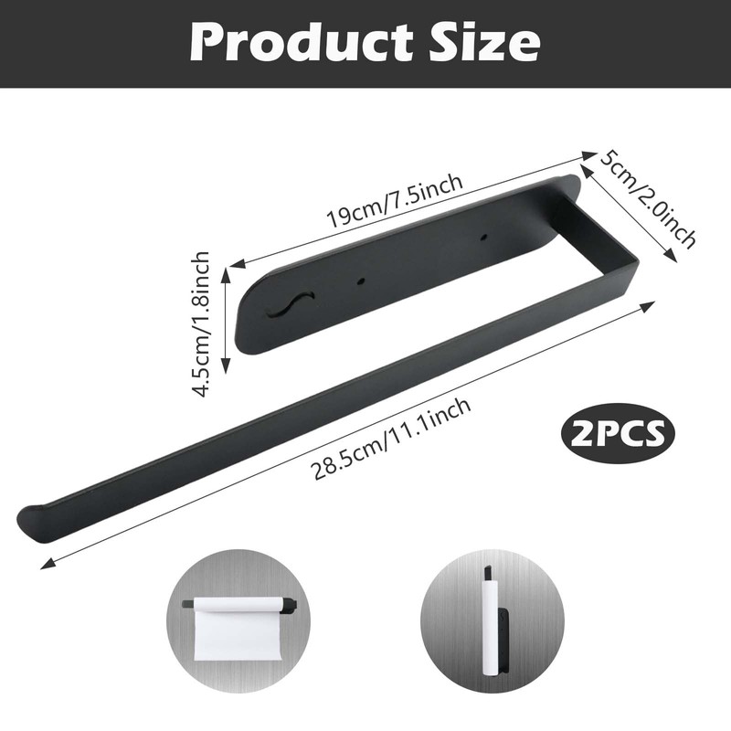 X-BLTU 2 Pcs Black Kitchen Roll Holder Wall Mounted, Magnetic
