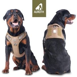 Auroth Tactical Dog Harness for Large Dogs No Pull Adjustable Pet Harness Reflective K9 Working Training Easy Control Pet Vest Military Service Dog Harnesses Army Yellow L
