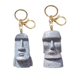 2PCS Easter Island Figurine Keychains, Moai Statue Sculpture Keyring Pendant for Bag Backpack Car Key