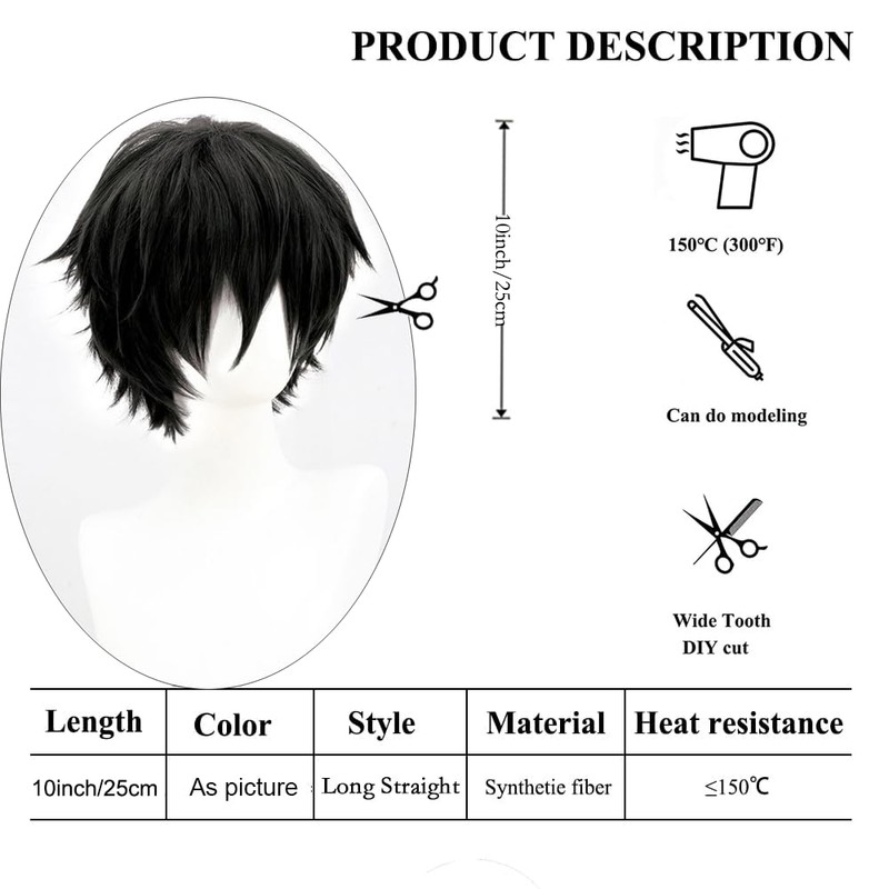 PORSMEER Unisex Short Bob Wig, Natural Layer Straight Fluffy Hair