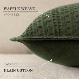 Foindtower Set of 2 Decorative Cotton Waffle Weave Throw Pillow Covers Euro Shams Cushion Covers Accent European Pillowcase for Bed Couch Sofa Bedroom Living Room Home Decor 20×20 Inch Dark Green