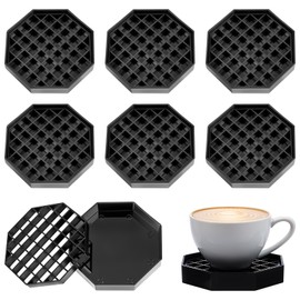 6 Pcs 4 Inch Coffee Drip Tray, Black Plastic Octagon Coffee Drip Tray with Honeycomb Grid, Coffee Countertop Octagon Drip Trays for Coffee, Tea, Wine