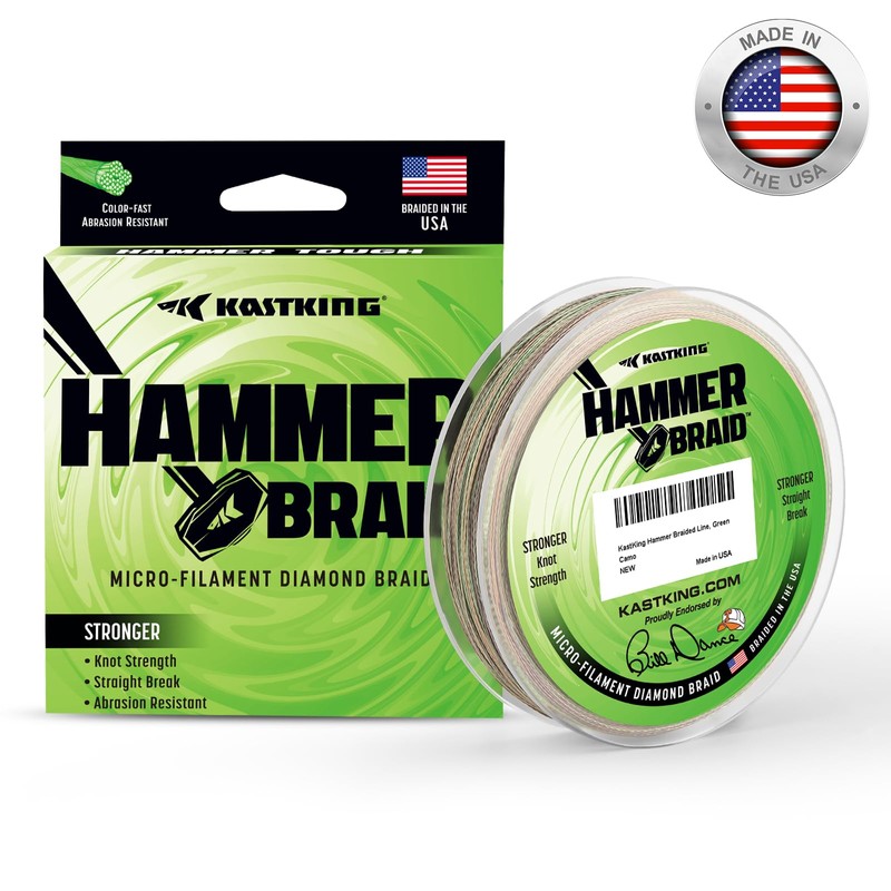 KastKing Hammer Braid Fishing Line, Green Camo, 4 Strand, 20LB,