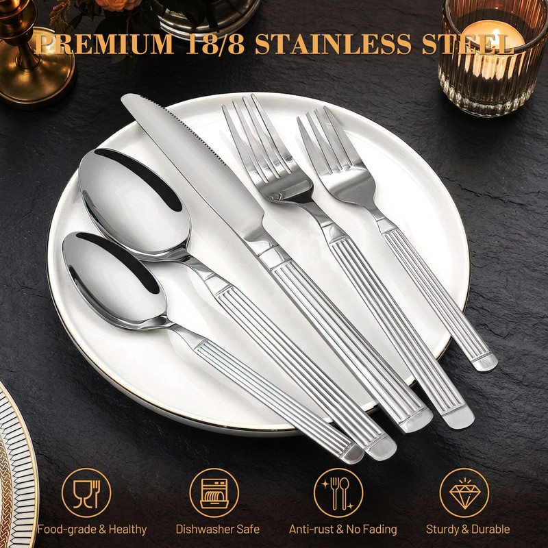 Aufranc 20 Piece Silverware Set, Stainless Steel Flatware Set for