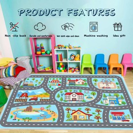 Kids Rug Car Rugs Play mat Carpet for Kids Toy Cars for Playroom Classroom Kids Room, Educational Area Rugs with Non-Slip Road Traffic Floor Rug Mats, Ideal Gift for Nursery Children Boy Girl 4x6ft