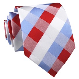 Ctskyte Men's Red Blue White Checks Jacquard Woven Silk Tie Valentine's day Necktie Gift
