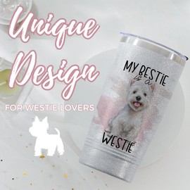 Onebttl Westie Gifts for Women, Unique 20oz (590ml) Westie Glitter Tumbler with Lid and Straw, Westie Lover Gifts, for Christmas, Birthday, Gifts for Westie Mum