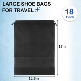 COIDEA 18 Pack Shoe Bags for Travel, Large Travel Shoe Bags for Packing with Clear Window, Dustproof Drawstring Travel Shoe Storage Bags Travel Essentials for Men & Women, Black