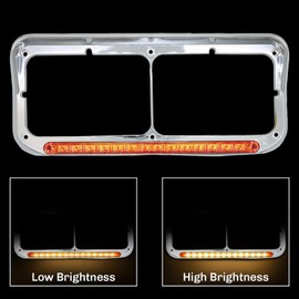 LEAVAN 2x Chrome Headlight Bezels 12" Amber LED Light with Visor 4x6 Light Strip Fit for Kenworth T400 T600 T800 W900B W900L Peterbilt 378 379 Western Star 4900 Trucks (Amber Lens+Amber LED)