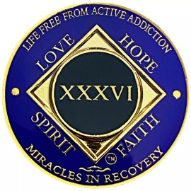 Simply Minimal NA 36 Year Medallion, Narcotics Anonymous Coin, Gold Color Plate