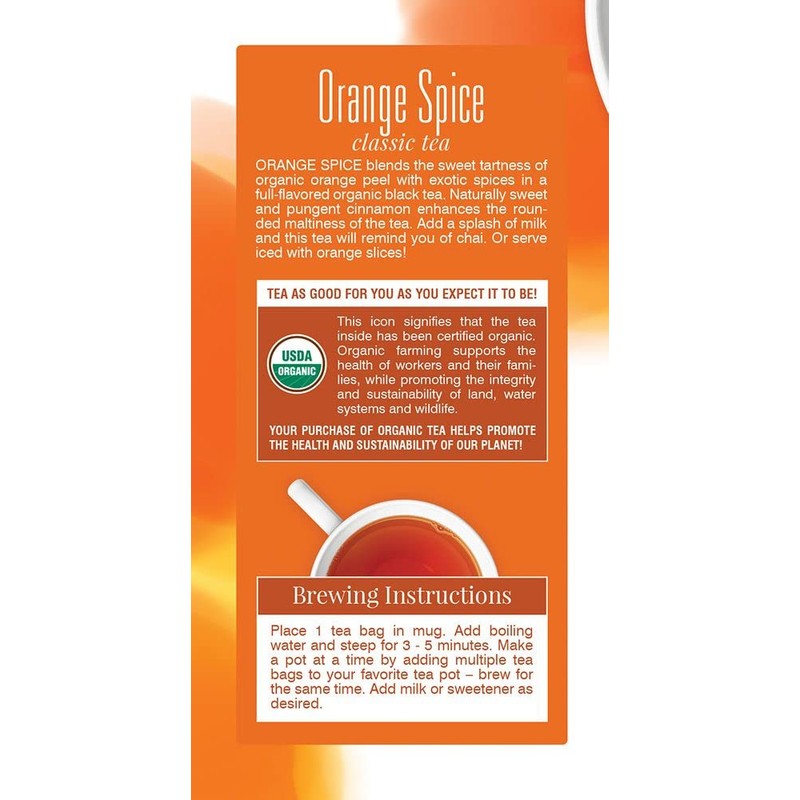 Davidson's Organics, Orange Spice, 25-count Tea Bags, Pack of 6