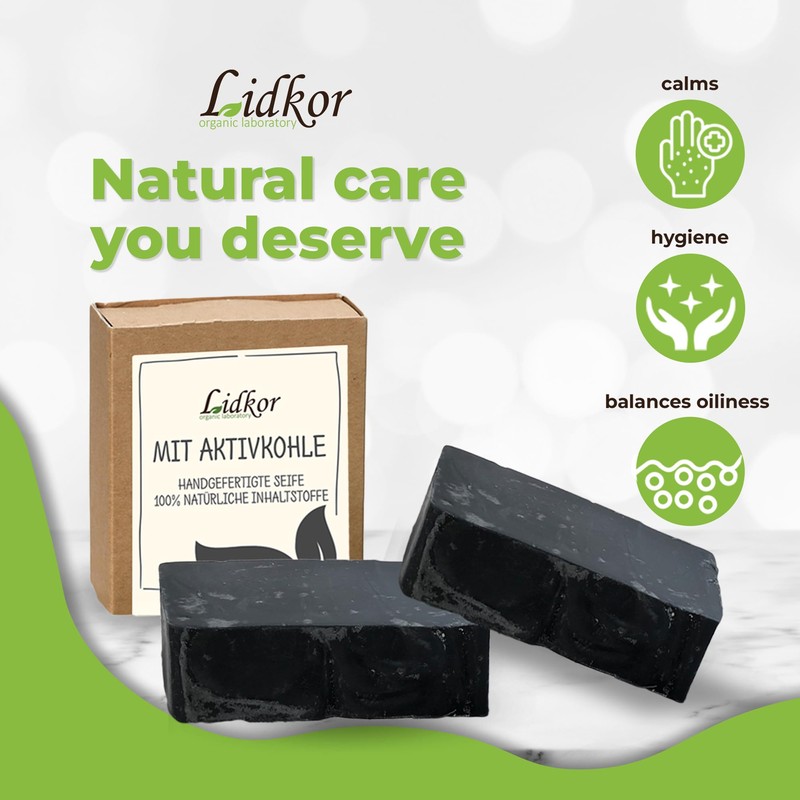 LIDKOR Activated Charcoal Soap with Bamboo Charcoal, Vegan, Handmade, 100
