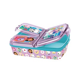 p:os Gabbys Dollhouse 36543 Lunch Box for Children with 3 Compartments, Plastic Lunch Box with Clip Fasteners, Lunch Box for Nursery, School and Leisure
