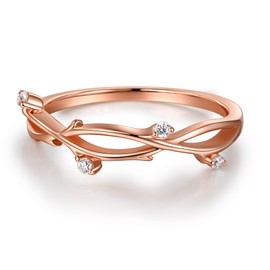 MOOSEA Moissanite Twig Wedding Band for Women, 14K rose Gold Vermeil Stackable Rings D Color VVS1 Clarity Lab Created Moissanite Art Deco Branch Moissanite Wedding Band for Women Anniversary Rings