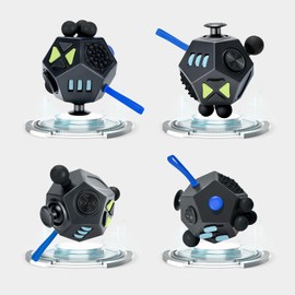VCOSTORE Fidget Cube With 12 Sides - Original Figet Cube Adult Infinity Fidget Cube Toy Anti Stress Cube Toy For all Ages with ADHD, ADD, ASD and ADHD(Black-blue)