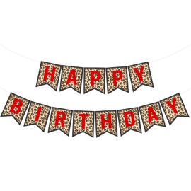 Leopard & Cheetah Print Birthday Banner Red Leopard Happy Birthday Banner Cheetah Bday Party Decorations for Boys Girls Safari Animal Bday Party Sulpplies