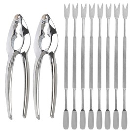 10 Pieces Seafood Tool Stainless Steel Set, 2 Pieces Nutcracker and 8 Pieces Nut Forks, Nut Cracker Multifunctional, Seafood Lobster and Crab Tool Set for Walnuts, Hazelnuts, Other Crustaceans