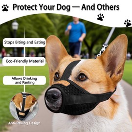 Eco-Friendly Dog Muzzle, Breathable Mesh and Soft Anti-Scratch Fabric, Adjustable Fit for Small Medium Large Dogs, Prevents Biting Eating Barking, Allows Panting and Drinking (Black, Extra Large)