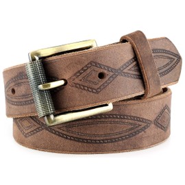 F&L CLASSIC Genuine Full Grain Western Engraved Tooled Leather Belt Strap or Belt 1-1/2" w/Snaps for Interchangeable Buckles,USA,Buffalo vintage,116-04,size 34