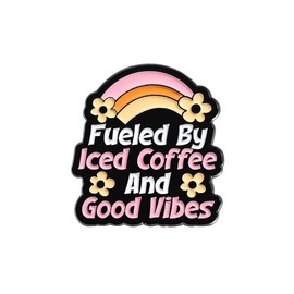 Fueled by iced cooffee and good vibes Enamel Pin Orange words metal Badge Brooch For Backpacks Accessories