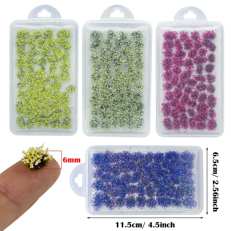 Woohome Miniature Colourful Flower Cluster, Multi Sizes Static Grass Tuft