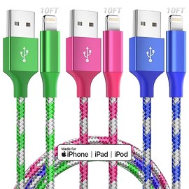 Phone Charger Fast Charging 3 Pack 10 FT Cable Phone Charger Cable Nylon Braided Long Phone Cord Compatible with Phone 14 13 12 11 X Pro Max Plus SE and More