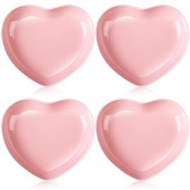 Tioncy 4 Pcs Ceramic Heart Shaped Plates 9 Inches Porcelain Heart Bowls Cute Plates Dinner Dishes for Dessert Salad Appetizer Valentine's Day Party Supplies(Pink)