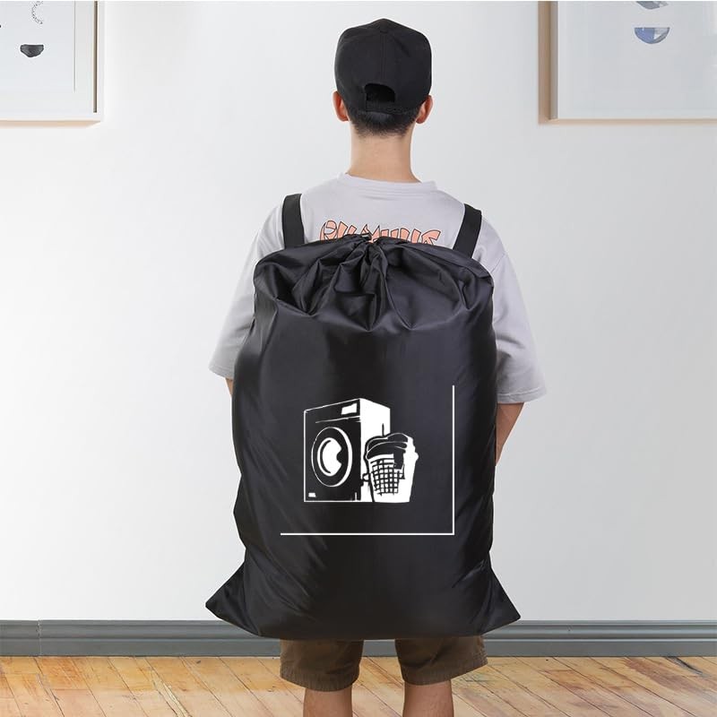 Maishijie 2 x Heavy Duty Cotton Linen Laundry Bags (Black-1)