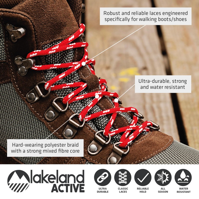Lakeland Active Grasmoor Walking Boot Laces - Red-White - 180