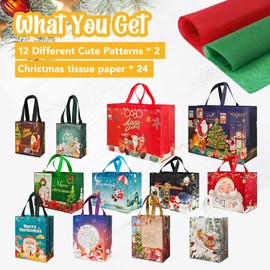 M-sorflly 24 bolsas de regalo de Navidad de varios tamaños con asa, bolsas reutilizables de Navidad a granel, bolsas de regalo de vacaciones no tejidas para regalos de Navidad, suministros de fiesta