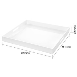 White Rectangular 18x20 Inches Acrylic Ottoman Tray Decorative Serving Tray with Cutout Handles Organizer Tray on Coffee Table Countertop Big Breakfast Bed Tray Living Room Appetizer Serving Food