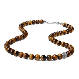 GAVU Stone Beaded Tiger Eye Necklace for Men 60cm