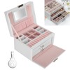 Three Layer Jewelry Storage Box PU Leather Necklace Rings Earrings