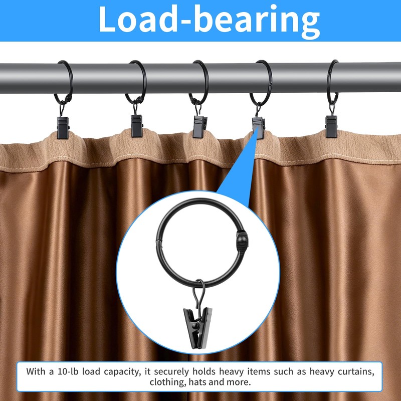 Manysky 36 Pack 1.26 Inch Openable Curtain Rings with Clips,