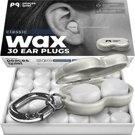 Peace&Quiet PQ Wax Ear Plugs for Sleeping - 30 Silicone Wax Earplugs for Sleeping and Swimming, Gel Ear Plugs for Noise Cancelling, Sound Blocking Level of 32 Db (30 Pillows), Color: White