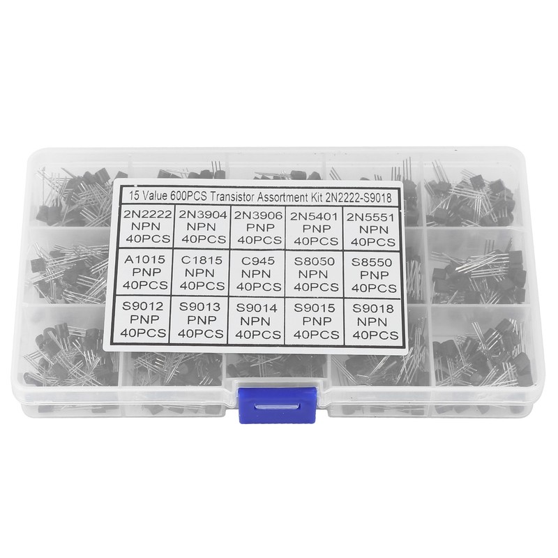 600 Pcs Transistors Assortment Kit NPN TO-92 PNP 2N2222-S9018 Straight