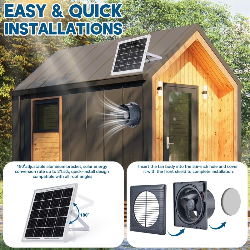 Prozilon Solar Exhaust Fan with 25W Solar Panel, 6" Solar