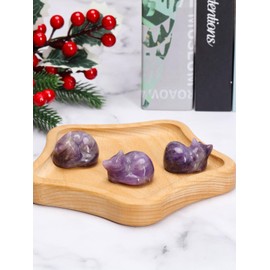 Top Plaza 1.6" Amethyst Cat Crystal Statue Cute Sleeping Cat Figurine Polished Carved Gemstones Sculpture Home Office Desk Decor Balancing Meditation Crystal Gifts for Women Cat Lover