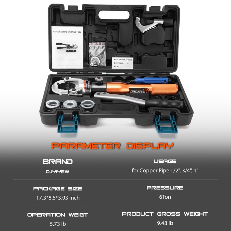 Copper Pipe Crimping Tool - with 1/2", 3/4", 1" Jaws,